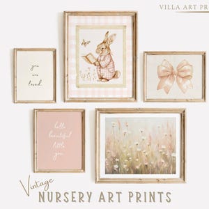 Vintage Girl Wall Art  Cottagecore Nursery Decor  Baby Girl Pink Nursery Print Set  Farmhouse Printable Nursery  DIGITAL DOWNLOAD
