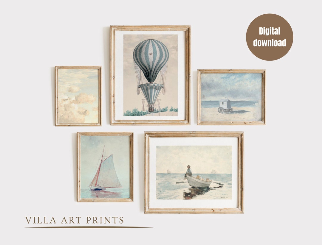 Vintage Nursery Wall Art Gallery Boys Room, Pastel Blue Nursery Prints