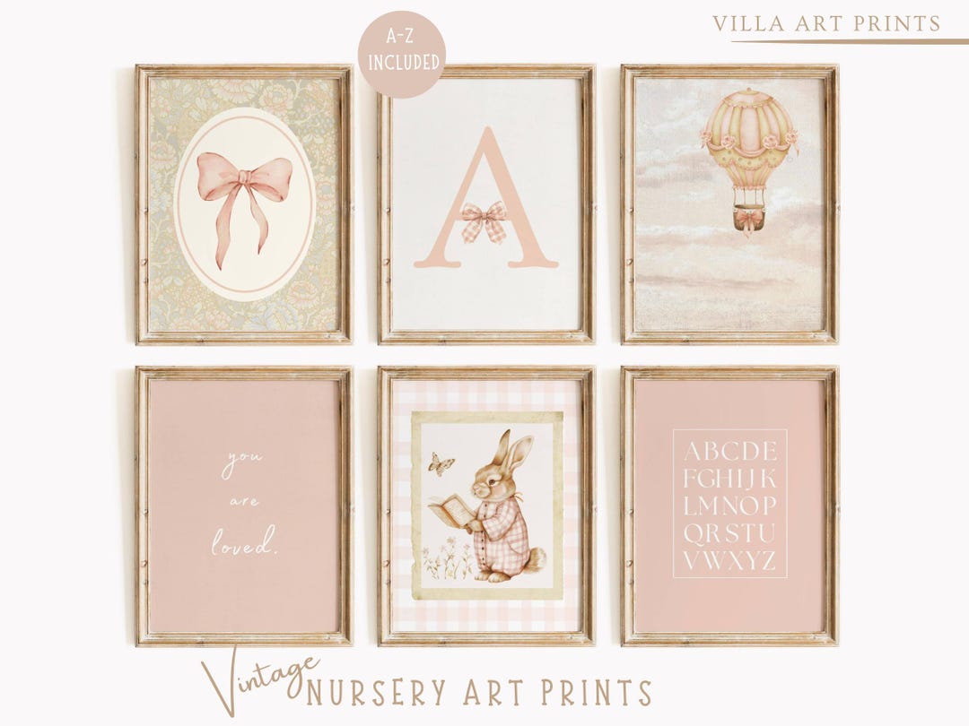 Pink Nursery Wall Art Baby Girl Nursery Prints Vintage Pastel Girl Art ...