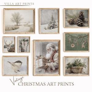 Christmas Printable Wall Art Gallery Set  Vintage Style Christmas Holiday Decoration  Rustic Xmas Collage Wall Prints  Winter Holiday Prints