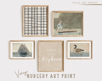 Vintage Boy Nursery Wall Art Print Set  Farmhouse Nursery Art Prints  Neutral Boy Room Decor  Country Cottage Nursery  DIGITAL DOWNLOAD
