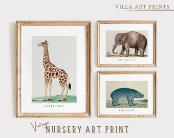 Nursery Safari Décor  Vintage Nursery Animal Print Set  Elephant Print  Printable Jungle Nursery Wall Art  Digital Download