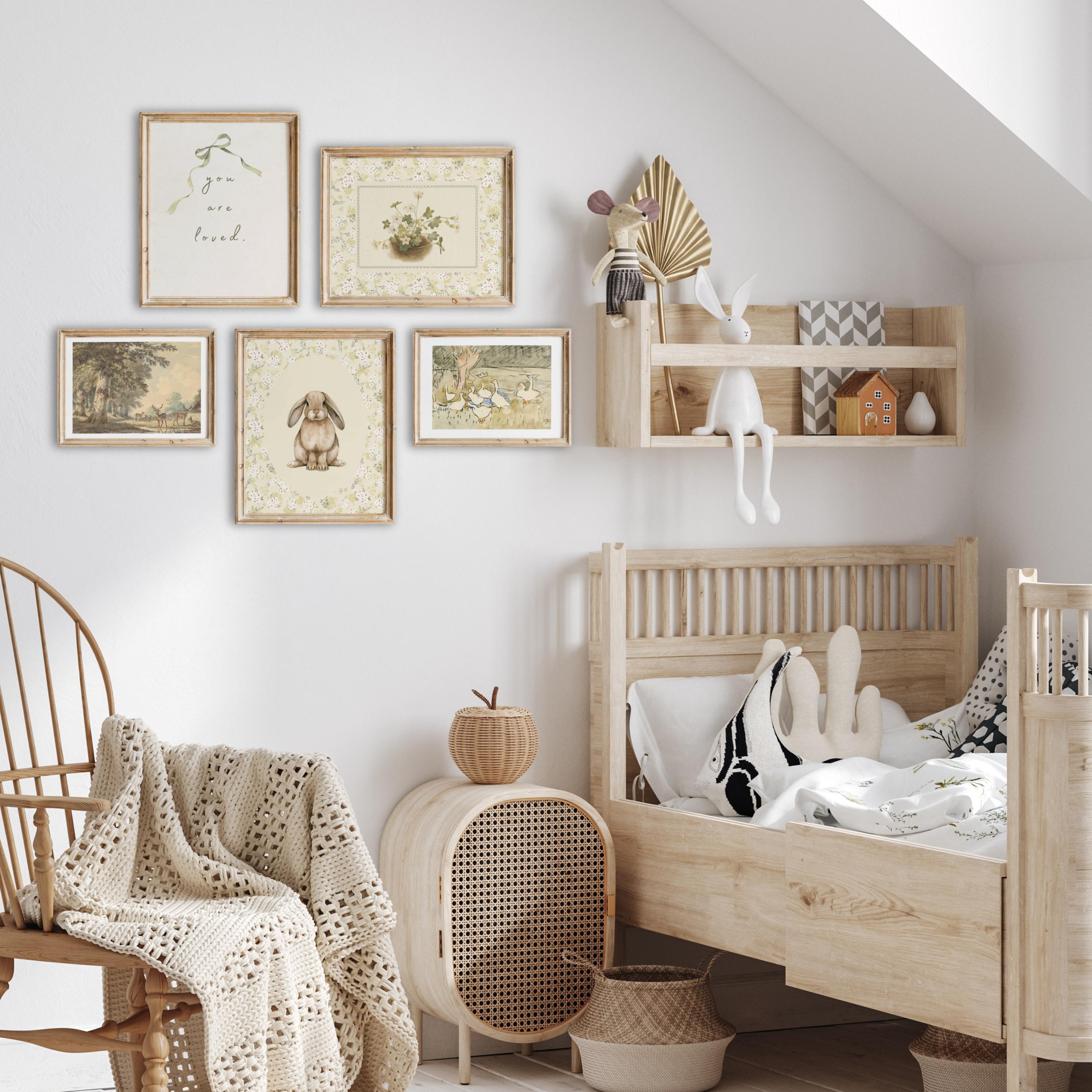 Cottagecore Nursery Wall Art Prints Vintage Bunny Print Vintage Nursery ...