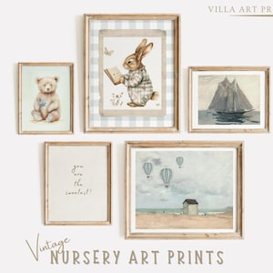 Vintage Boy Nursery Art   Baby Boy Wall Art   Farmhouse Nursery  Pastel Blue Boy Bedroom Print Set   Cottagecore Decor   DIGITAL DOWNLOAD