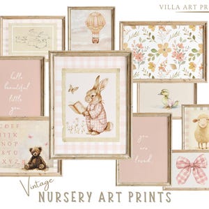 Vintage Pink Nursery Prints  Baby Girl Wall Art  Cottagecore Nursery Decor  Vintage  Farmhouse Printable Nursery  DIGITAL DOWNLOAD