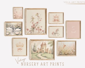 Pastel Fairy Tale Nursery Art Prints:  Unicorn Princess Decor  Baby Girl Nursery Gallery Wall Art   DIGITAL DOWNLOAD