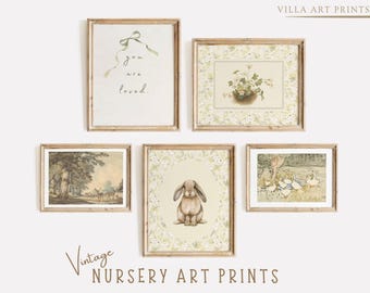 Vintage barnrumskonst Neutrala bondgårdsbarnrumstryck Babyflicka Cottagecore barnrumsgallerivägg Vintage kanintryck DIGITAL NEDLADDNING