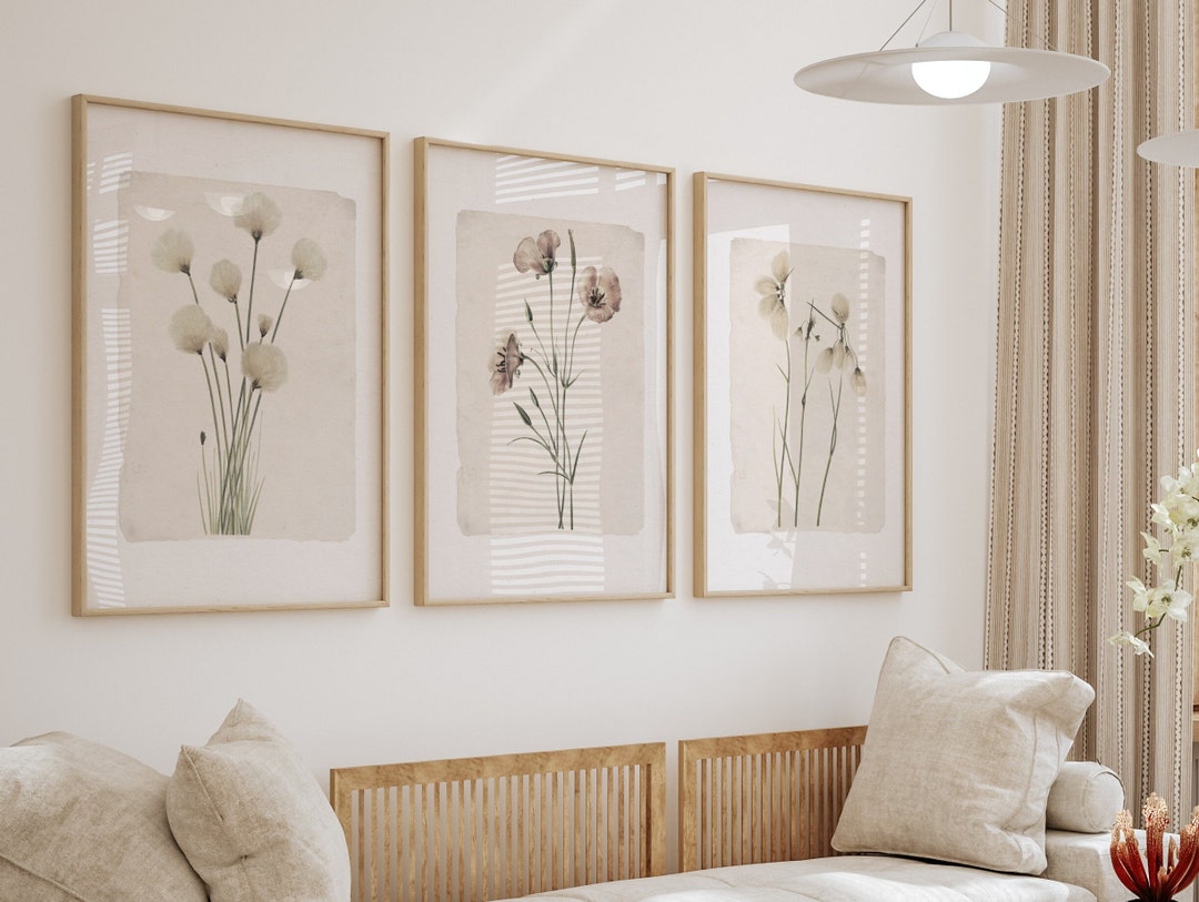 Vintage Botanical Print Set of 3 Botanical Wall Art Neutral Floral ...