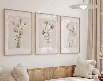 Vintage Botanical Print Set of 3  Botanical Wall Art  Neutral Floral Gallery Wall Art   Farmhouse Botanical Décor  Digital download