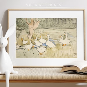 Vintage Farmhouse Nursery Print, Vintage Geese Print, Watercolour Animal Painting, Printable Neutral Nursery Print, DIGITAL DOWNLOAD