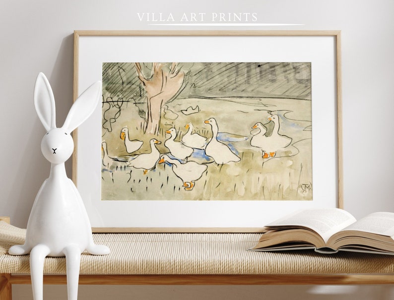 Vintage Farmhouse Nursery Print, Vintage Geese Print, Watercolour Animal Painting, Printable Neutral Nursery Print, DIGITAL DOWNLOAD image 1