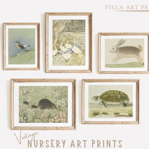 Green Nursery Décor  Vintage Nursery Wall Art  Gender Neutral Nursery Prints  Cottage Core Nursery  Vintage Animal Prints   DIGITAL DOWNLOAD