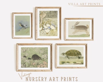 Green Nursery Décor  Vintage Nursery Wall Art  Gender Neutral Nursery Prints  Cottage Core Nursery  Vintage Animal Prints   DIGITAL DOWNLOAD