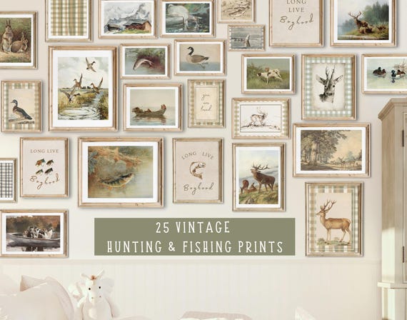 Fishing Hunting Nursery Decor Bundle  Vintage Boy Nursery Wall Art  Woodland Nursery Prints  Farmhouse Rustic Nursery Art  DIGITAL DOWNLOAD