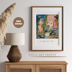 Eclectic French circus art print, circus scene vintage painting, eclectic colourful print, vintage pink wall art, digital download