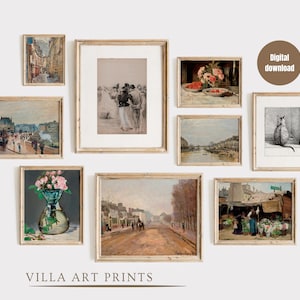 Vintage Paris gallery wall art set, Antique French art prints, Warm aesthetic home decor, Vintage botanical art, Vintage European print set