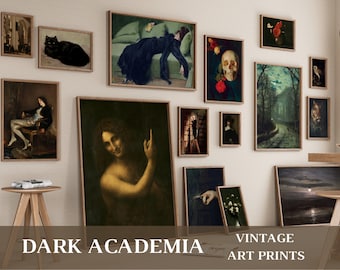 Arte de pared melancólico, impresiones vintage de Dark Academia, decoración de pared gótica, Dark Cottage Core Gallery, conjunto de impresiones de arte vintage oscuro imprimible