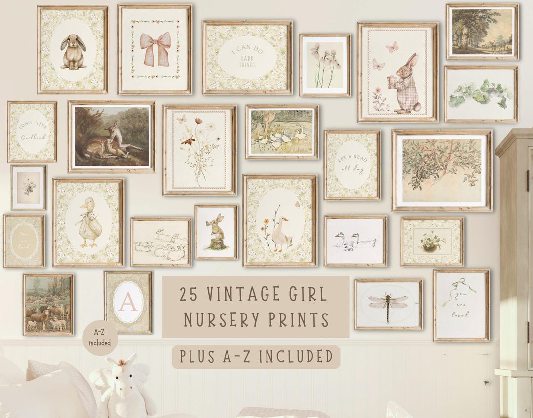Vintage Nursery Gallery Wall Girl Cottagecore Nursery Prints Silly ...
