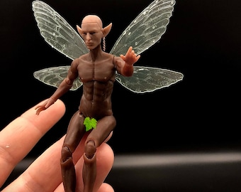 BJD Elf mannelijke donkere huidskleur pop, Ball Jointed Doll Elf mannelijke 1/16, 1/12, 1/8 grootte, Elf mannelijke pop met elvenvleugels, Dark Elf Male