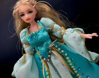 Full Set BJD, Ball Jointed Doll Girl 1/12, Bjd Doll Female with realistic eyes, Art BJD, OOAK Bjd with face up, 13.5 cm, 5.3 inch