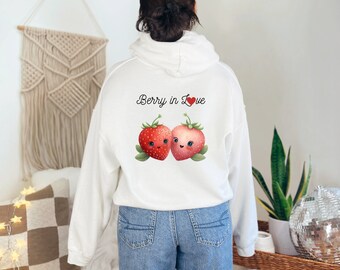 Erdbeer Liebe Hoodie | Entzückender Cartoon Beere Paare Pullover