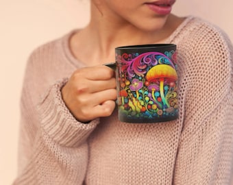 Neon Bioluminescent Mushroom Mug | Psychedelic Fungi Coffee Cup