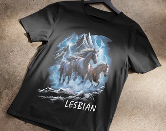 Horses Running Through Lightning Lesbian 90s T-Shirt