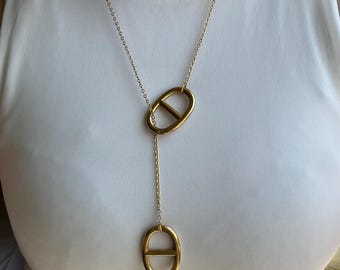 chunky marine-link long necklace in stainless steel // gold
