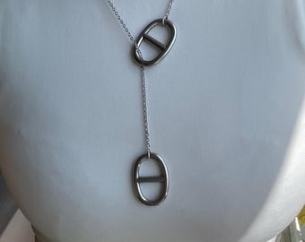chunky marine-link long necklace in stainless steel // silver