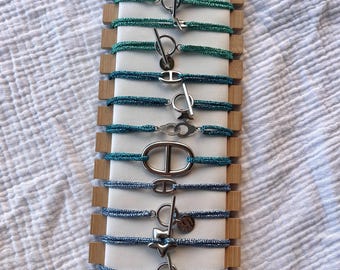 Glittery stainless steel cord bracelets // blue