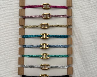 Bracelet maille marine en acier inoxydable // cordon pailleté