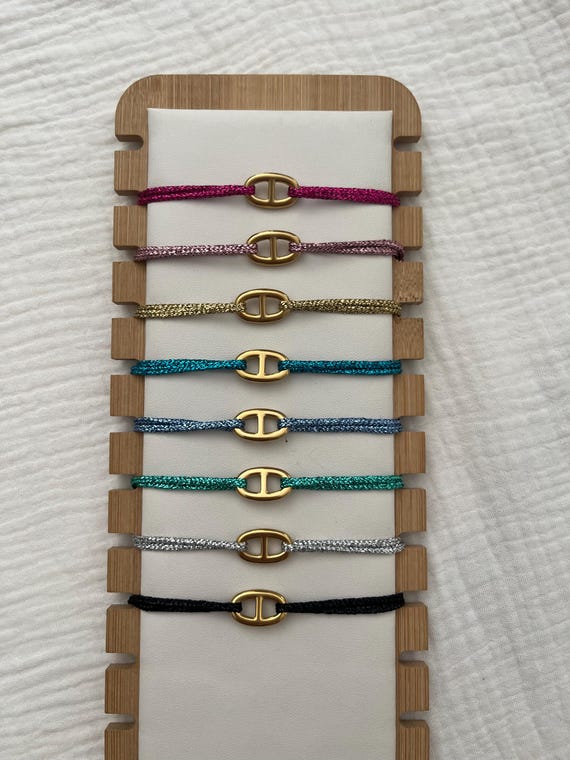 Bracelet maille marine en acier inoxydable // cordon pailleté