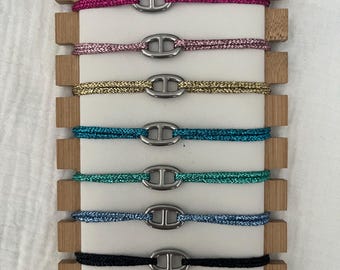 Stainless steel marine mesh bracelet // glittery cord