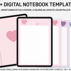 Digital note paper templates | heart kawaii minimalist pastel notebook | digital note taking | good notes notebook |iPad student note-taking