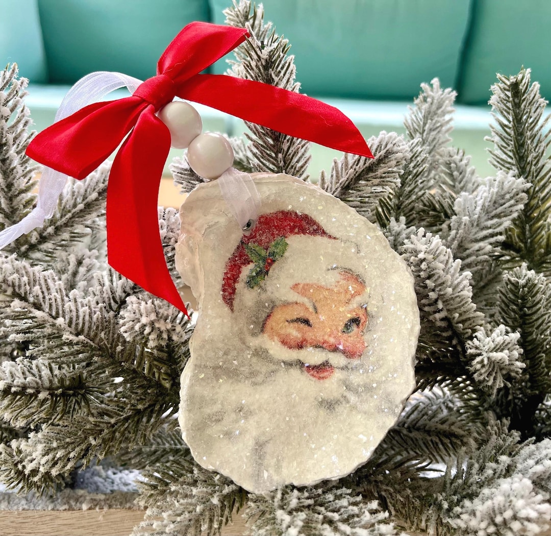 Octillery Santa Glittery Santa Oyster Shell Ornament, Christmas Ornament, Oyster Shell ...