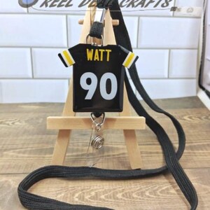 Sports Jersey Badge Reel TJ Watt Pittsburgh Football Inspired Medical Nursing Office Retractable ID Holder image 4
