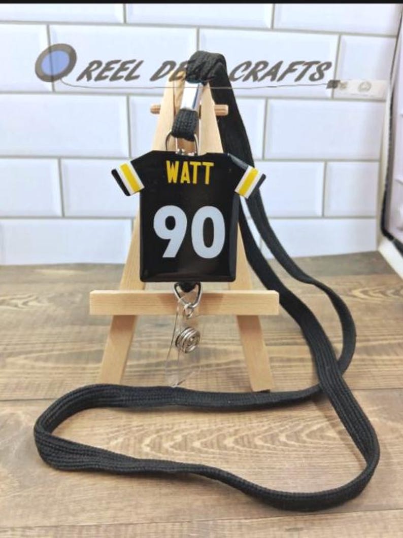 Sports Jersey Badge Reel TJ Watt Pittsburgh Football Inspired Medical Nursing Office Retractable ID Holder image 4