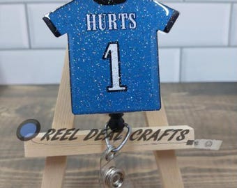 Sports Jersey Badge Reel Jalen Hurts Philadelphia Football Inspired Medical Nursing Office Retractable ID Holder