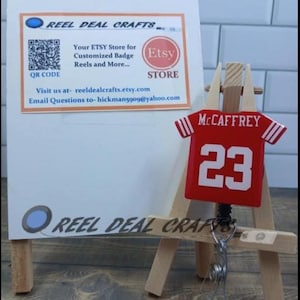 Sports Jersey Badge Reel Christian McCaffrey San Francisco Football Inspired Medical Nursing Office Retractable ID Holder