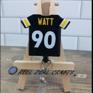 Sports Jersey Badge Reel TJ Watt Pittsburgh Football Inspired Medical Nursing Office Retractable ID Holder image 7