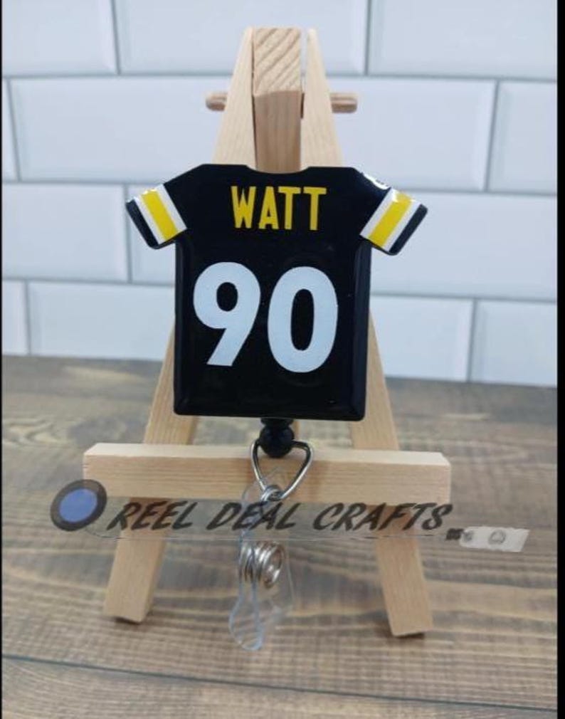 Sports Jersey Badge Reel TJ Watt Pittsburgh Football Inspired Medical Nursing Office Retractable ID Holder image 7