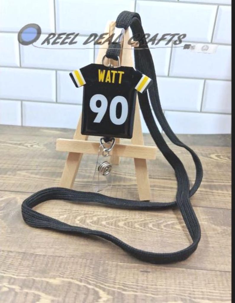 Sports Jersey Badge Reel TJ Watt Pittsburgh Football Inspired Medical Nursing Office Retractable ID Holder image 2