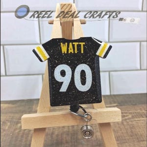 Sports Jersey Badge Reel TJ Watt Pittsburgh Football Inspired Medical Nursing Office Retractable ID Holder image 9