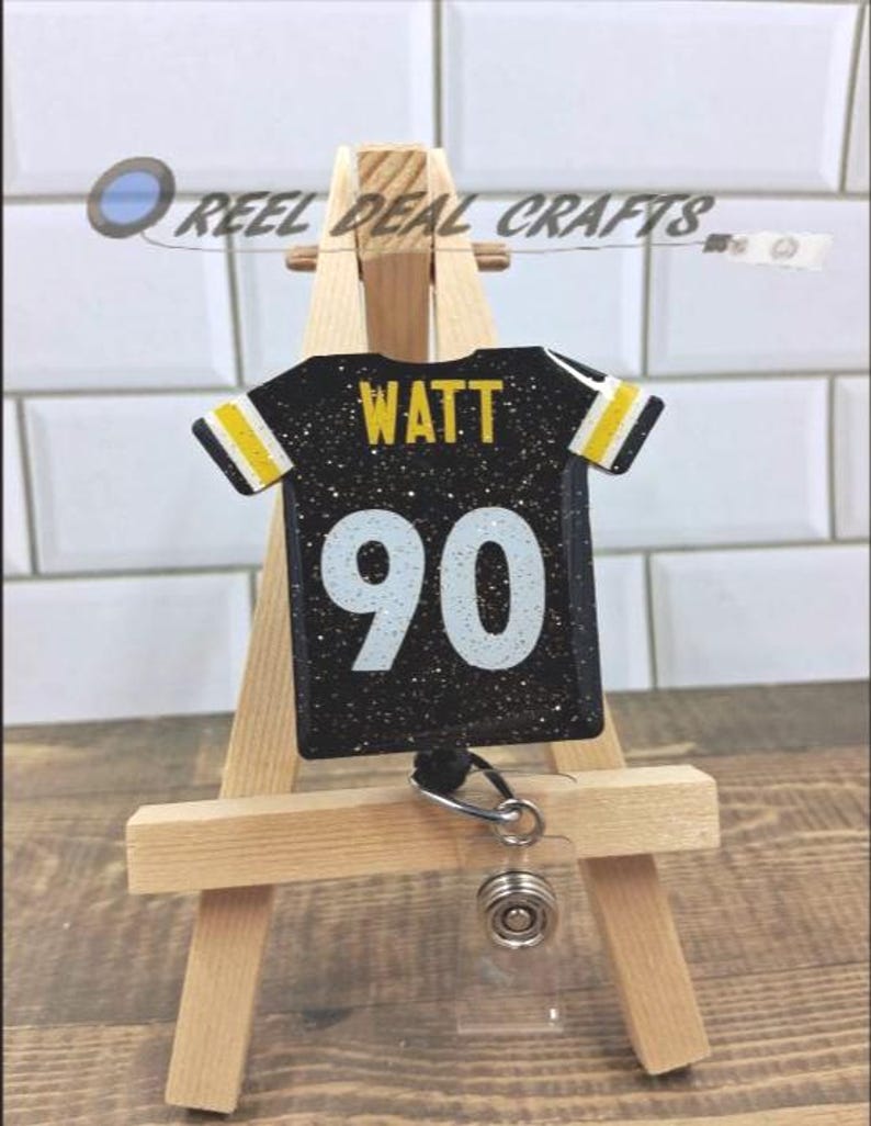 Sports Jersey Badge Reel TJ Watt Pittsburgh Football Inspired Medical Nursing Office Retractable ID Holder image 9
