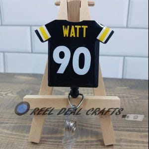 Sports Jersey Badge Reel TJ Watt Pittsburgh Football Inspired Medical Nursing Office Retractable ID Holder image 3