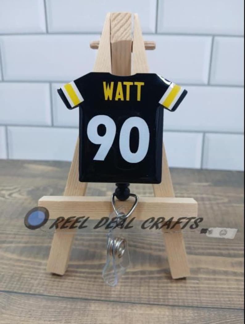 Sports Jersey Badge Reel TJ Watt Pittsburgh Football Inspired Medical Nursing Office Retractable ID Holder image 3