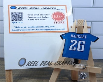Carrete de insignias de camiseta deportiva Saquan Barkley inspirado en el fútbol de Filadelfia, soporte de identificación retráctil para oficina de enfermería médica