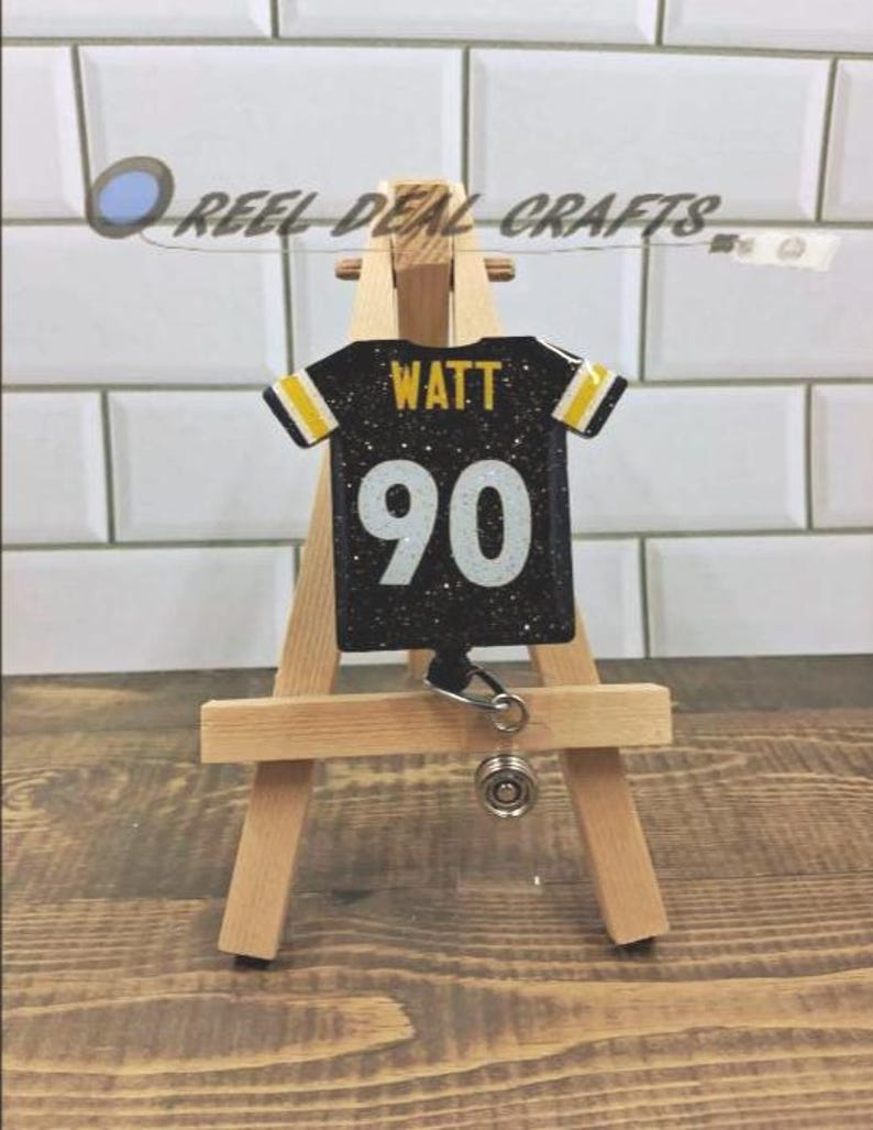 Sports Jersey Badge Reel TJ Watt Pittsburgh Football Inspired Medical Nursing Office Retractable ID Holder image 10