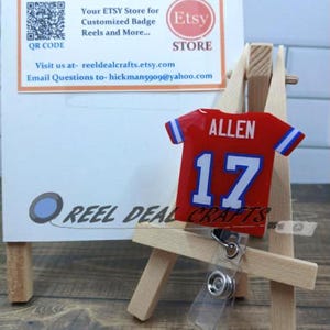 Sports Jersey Badge Reel Red Color Rush Josh Allen Buffalo Football Inspired Medical Nursing Office Retractable ID Holder