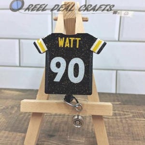 Sports Jersey Badge Reel TJ Watt Pittsburgh Football Inspired Medical Nursing Office Retractable ID Holder image 5